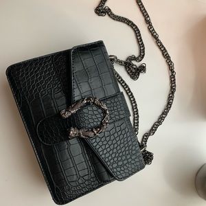 Gucci style black leather crossbody with chain